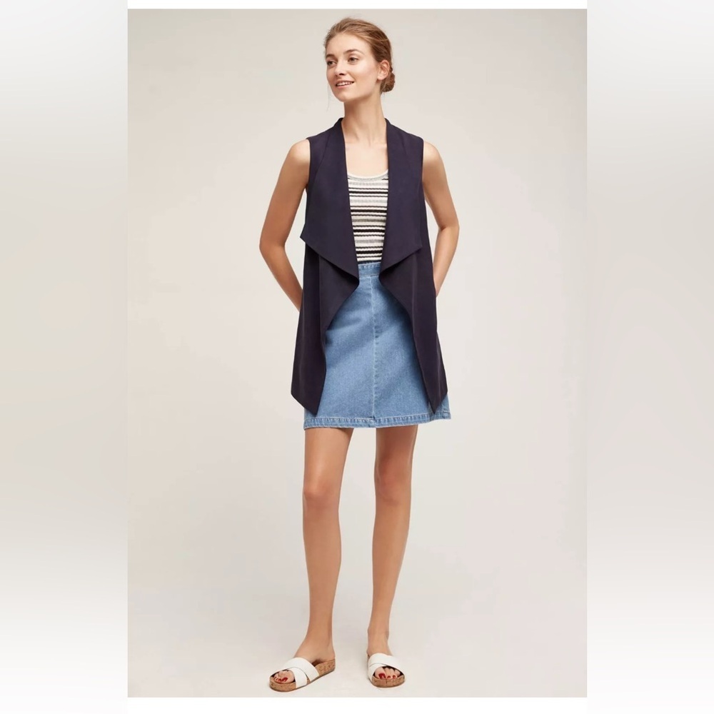 Anthropologie Paros Vest by elevenses tie back bow navy size S